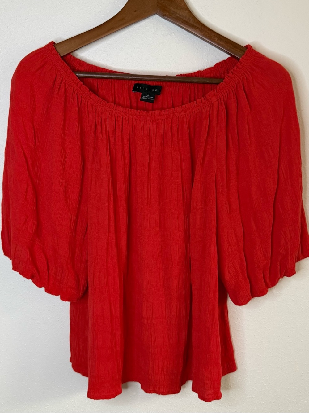 Sanctuary Red Off Shoulder Boho Blouse Peasant Top Rayon Medium